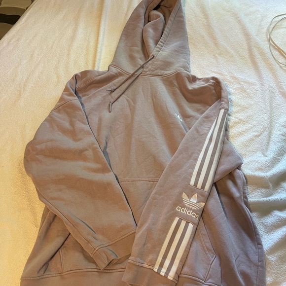 Purple Adidas Hoodie with White stripes down sleeves Size Large - Picture 2 of 5